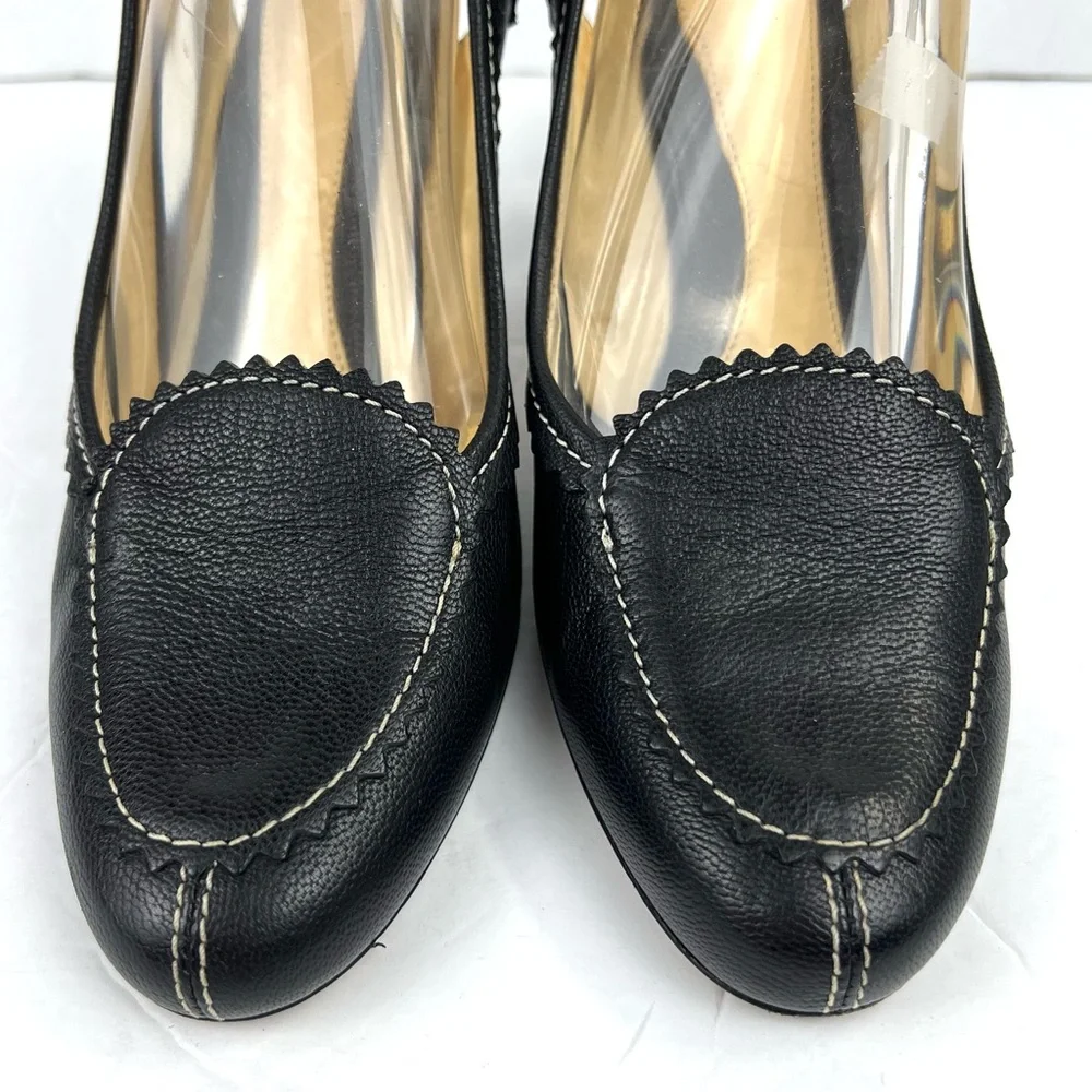 Hugo Boss Tassel Fringe Trim Leather Heels 39/8.0 Black Designer Quiet Luxury - Picture 10 of 17